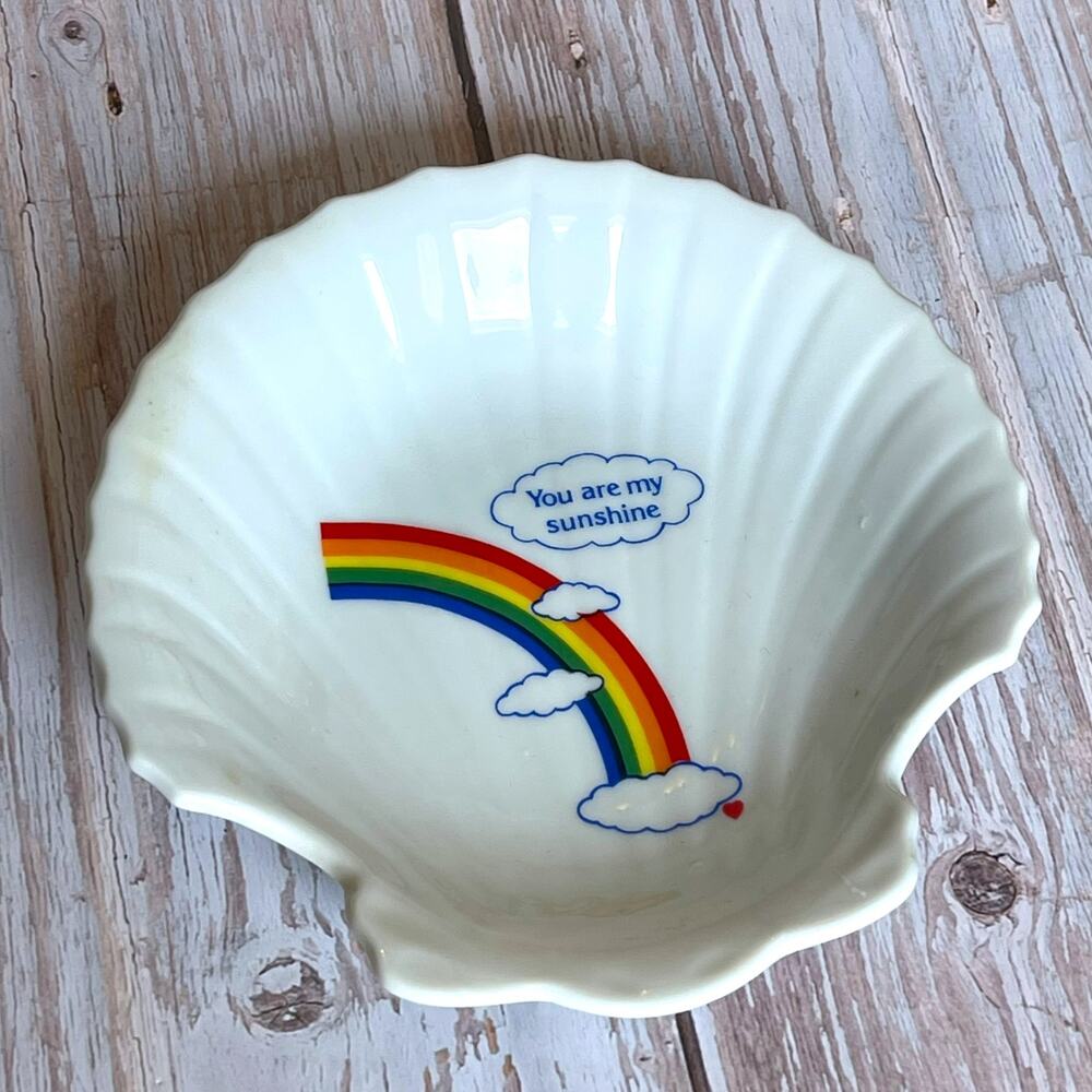 Vintage Papel California Rainbow You Are My Sunshine Shell Trinket Dish Japan